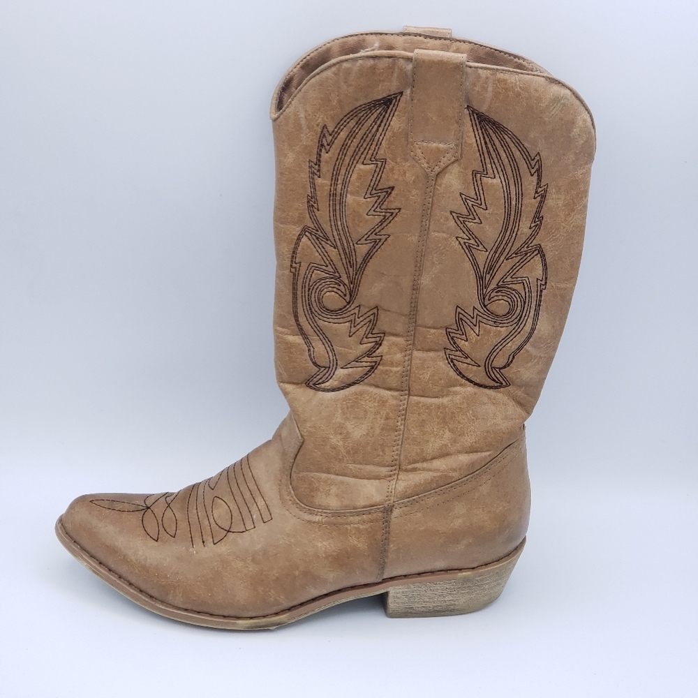 Coconuts distressed tan gaucho boots for women
